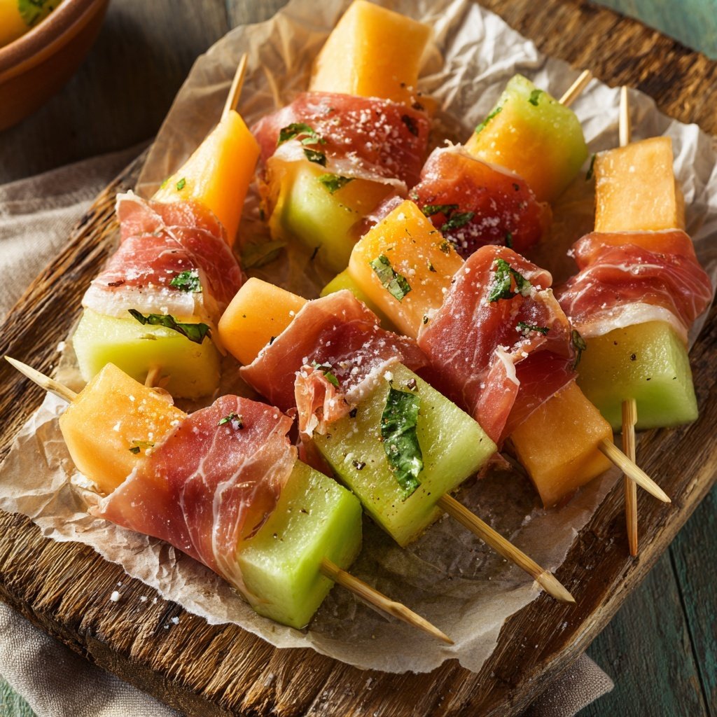 Leckere Prosciutto- und Melonen-Spieße