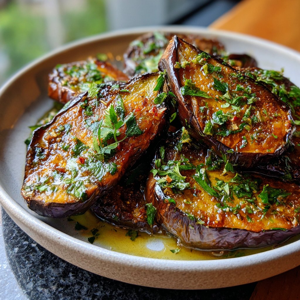 Gebackene Auberginen mit Knoblauchöl