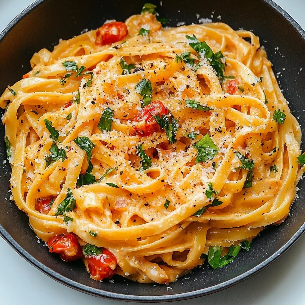 Cremige vegane Pasta mit sonnengetrockneten Tomaten