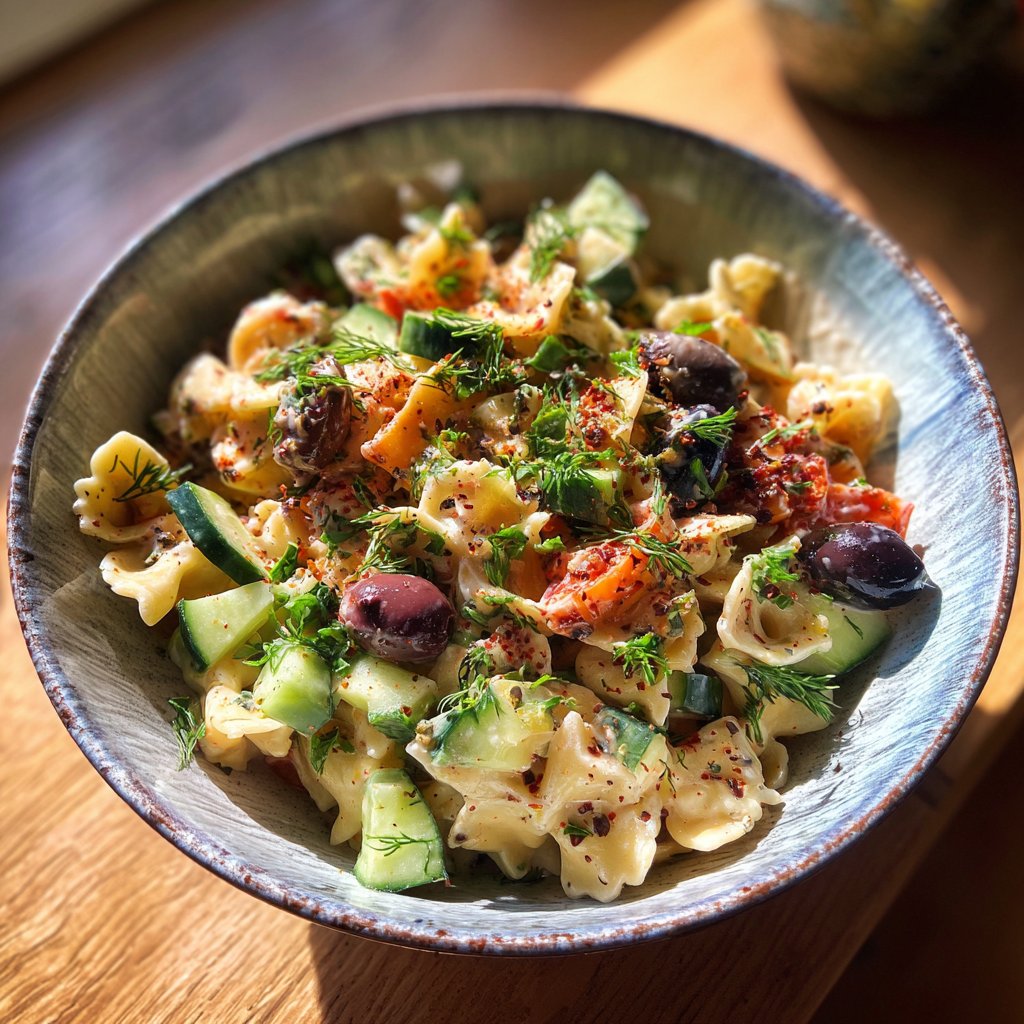 Mediterraner Nudelsalat Mit Gurke