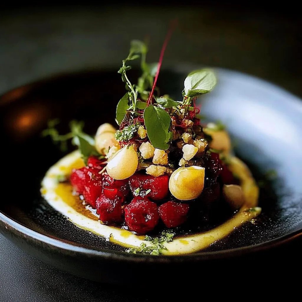 Rote Rüben Tatar mit Apfel, Kapern & Haselnuss-Mayo