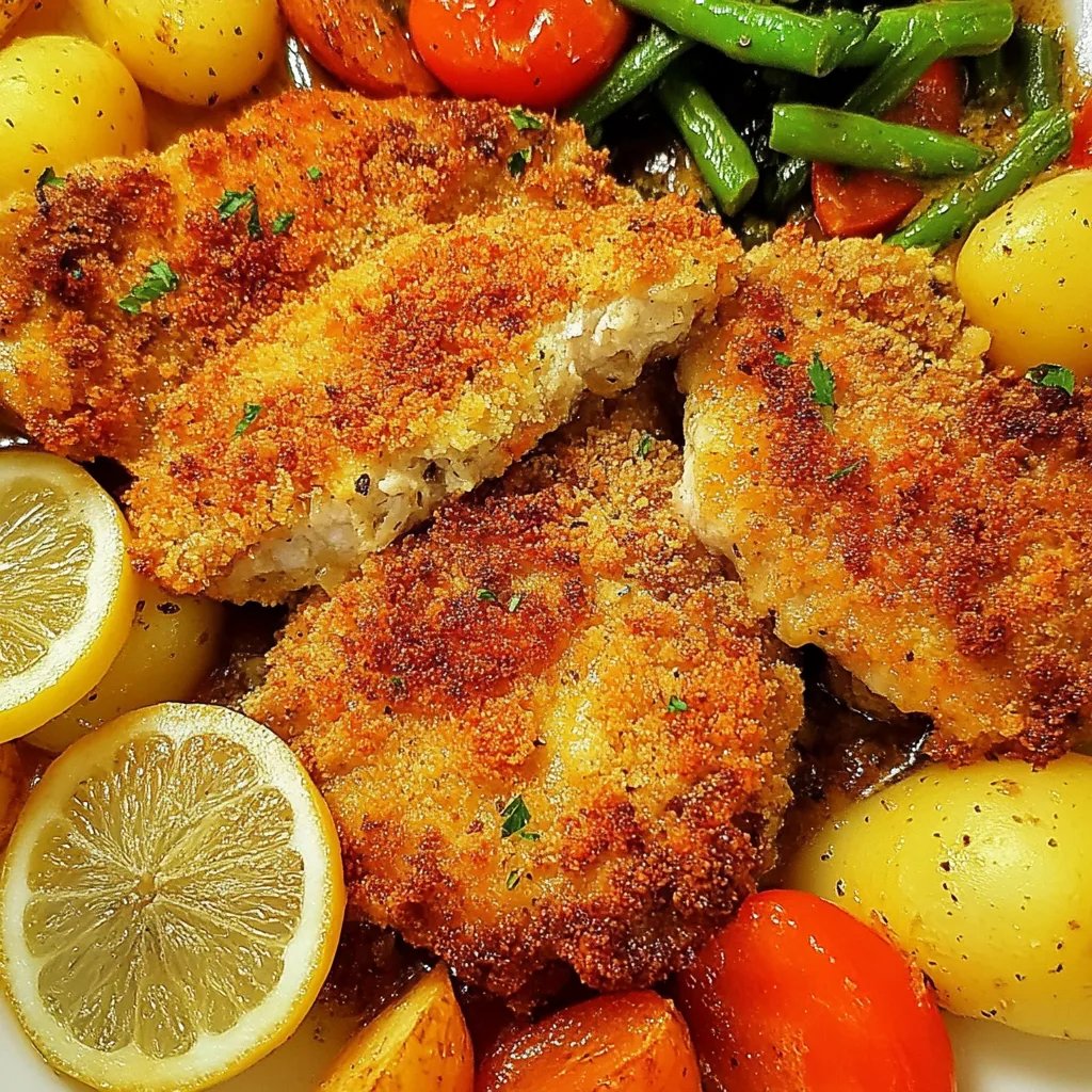 Parmesan Hähnchenschnitzel aus dem Ofen mit Gemüse und Kartoffeln