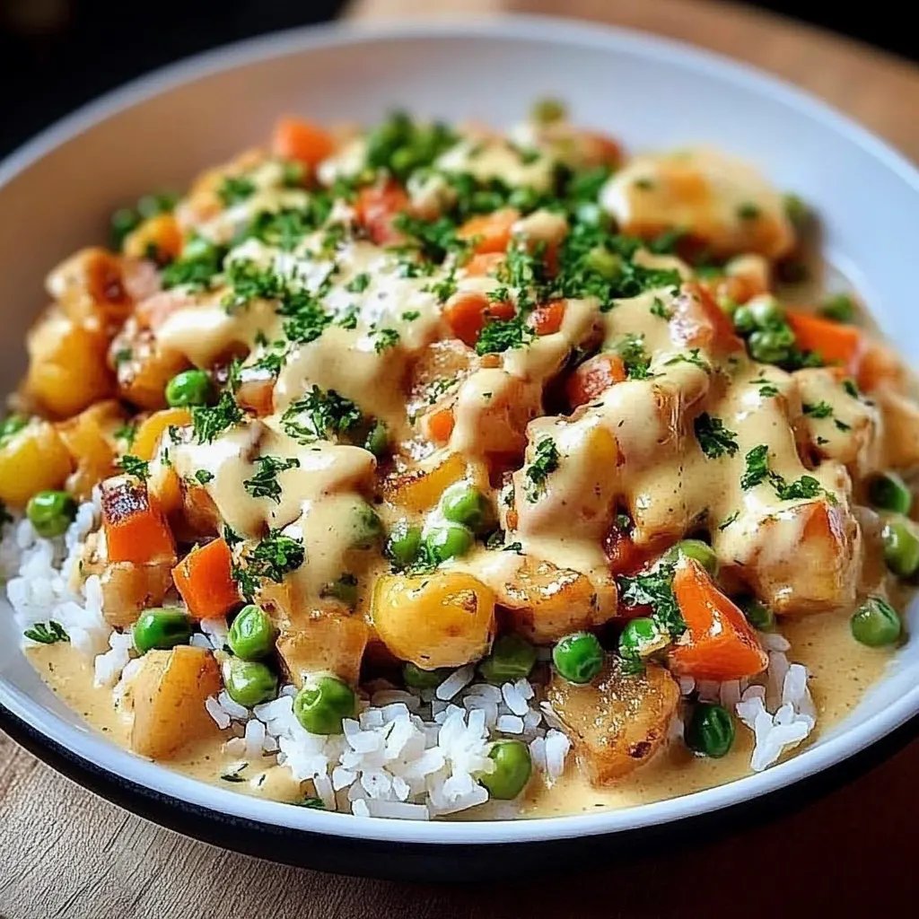 Reis mit Gemüse-Frischkäse-Sauce