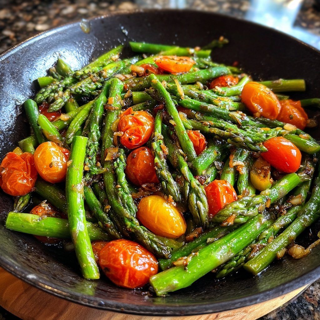 Grüner Spargel Pfanne Knoblauch